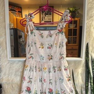 Mome by Julia Ashley East Floral Fruit Tiered Midi Dress Cottagecore Boho